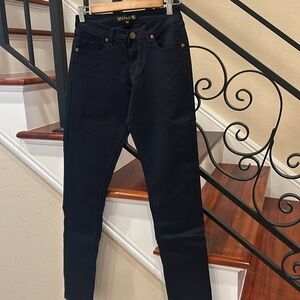 Women dark navy blue boot cut skinny jeans size 27 new in bag.
